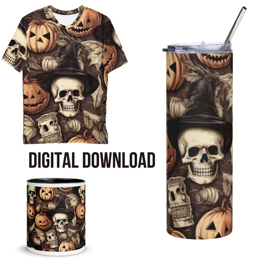 Halloween Crafts Vintage Pattern Seamless Instant Download PNG Digital Sublimation File Wrapping Paper Backgrounds Tumbler Mug Wrap