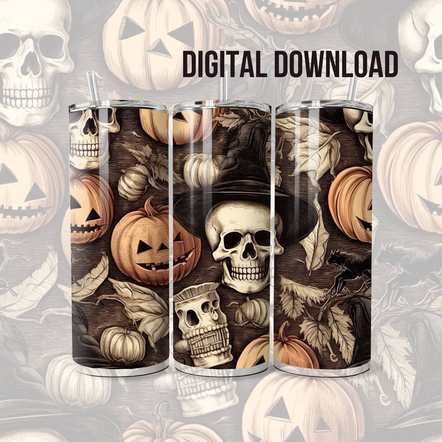 Halloween Crafts Vintage Pattern Seamless Instant Download PNG Digital Sublimation File Wrapping Paper Backgrounds Tumbler Mug Wrap