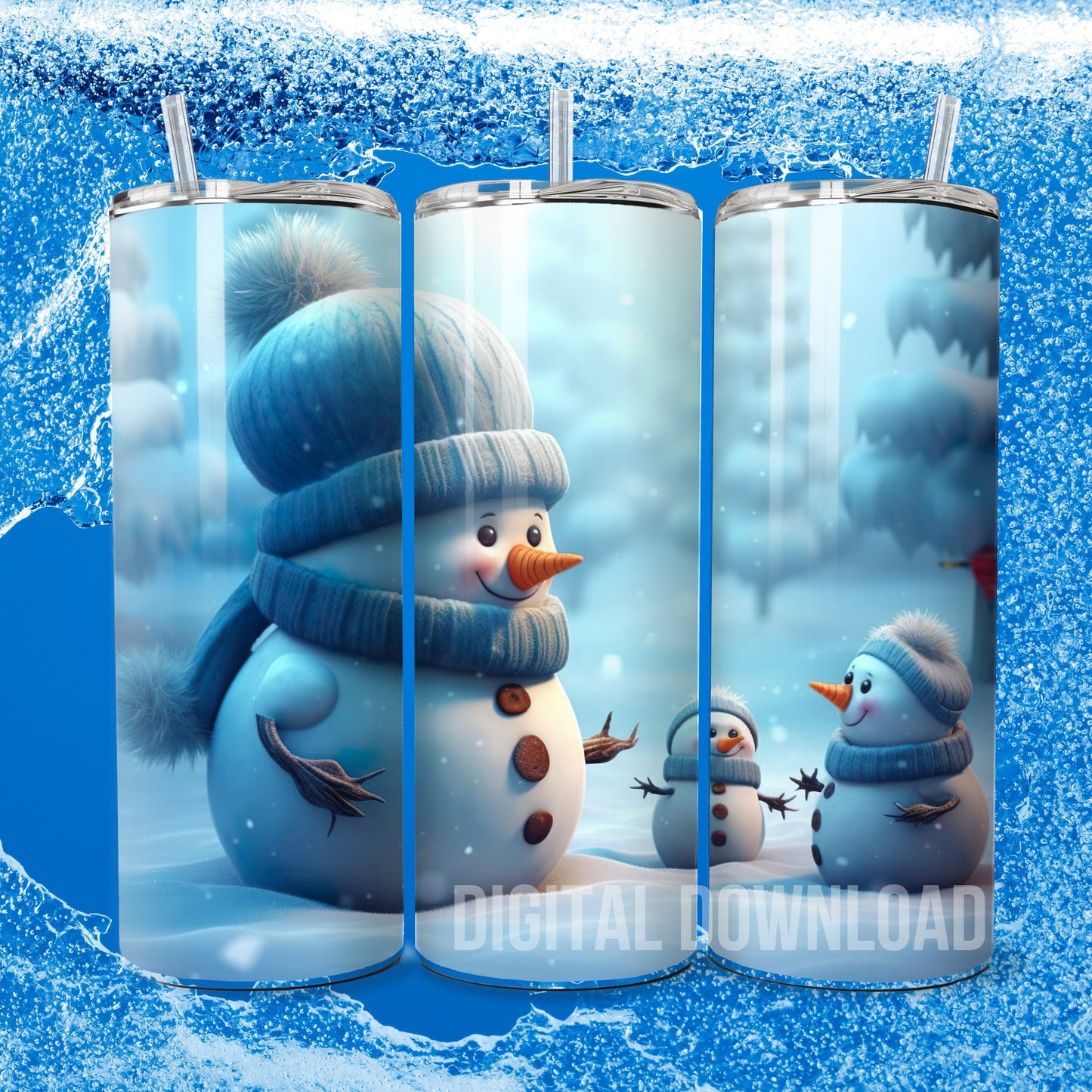 Snowmen Family Tumbler Wrap Template, Christmas 20oz Sublimation Tumbler Designs, Snow Winter Snowman PNG Xmas Sublimation Graphics Digital