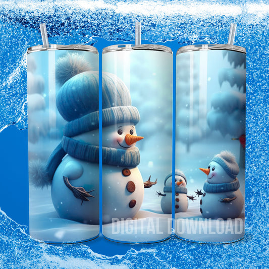 Snowmen Family Tumbler Wrap Template, Christmas 20oz Sublimation Tumbler Designs, Snow Winter Snowman PNG Xmas Sublimation Graphics Digital