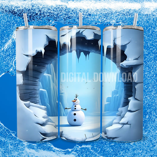 3D Hole Snowman Tumbler Wrap 20oz, Winter Tumbler Wrap Design,Template PNG Instant Digital Download, Christmas Ornament PNG