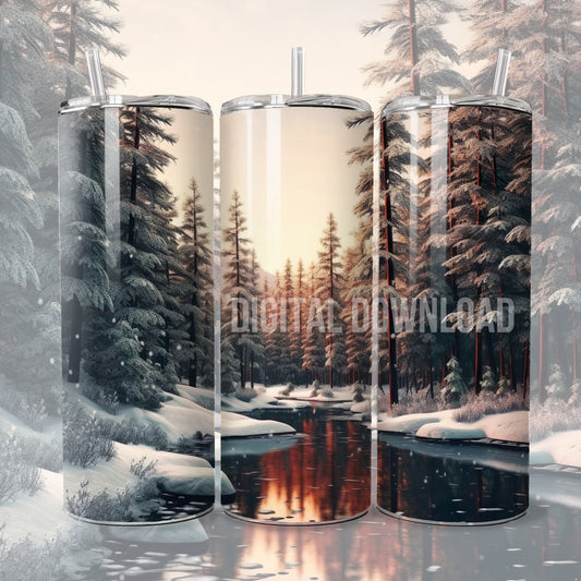 3D Tumbler Wrap 20oz, Winter Forest Tumbler Wrap Nature Design PNG Instant Digital Download,  Landscape Woodland Tumbler Wrap PNG