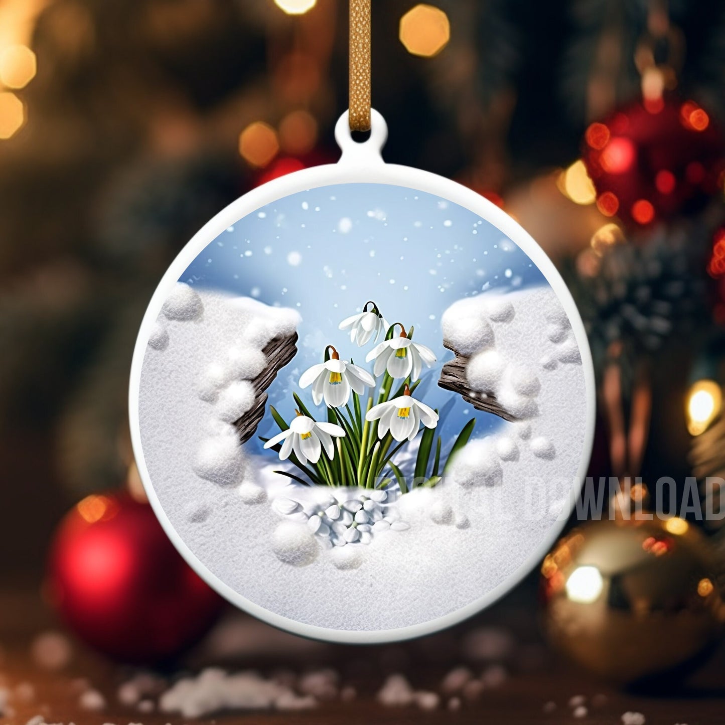 Snowdrops Tumbler Wrap, Snowdrops Mug Wrap, Printing Snowdrops Christmas cards PNG, Christmas Ornament Sublimation PNG