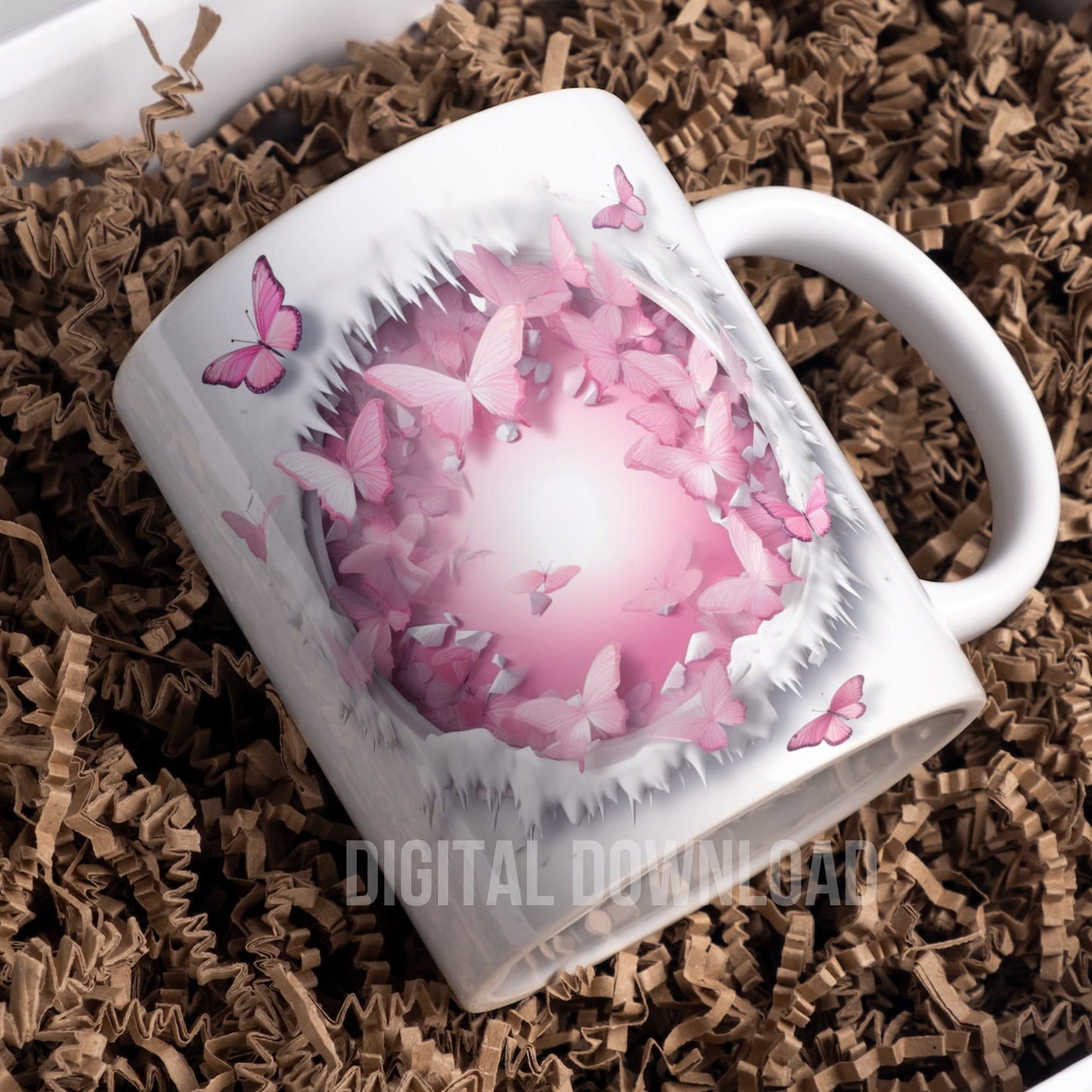 Pink Butterfly Tumbler Mug Cup Wrap 3D Digital Download Sublimation Butterflies PNG file