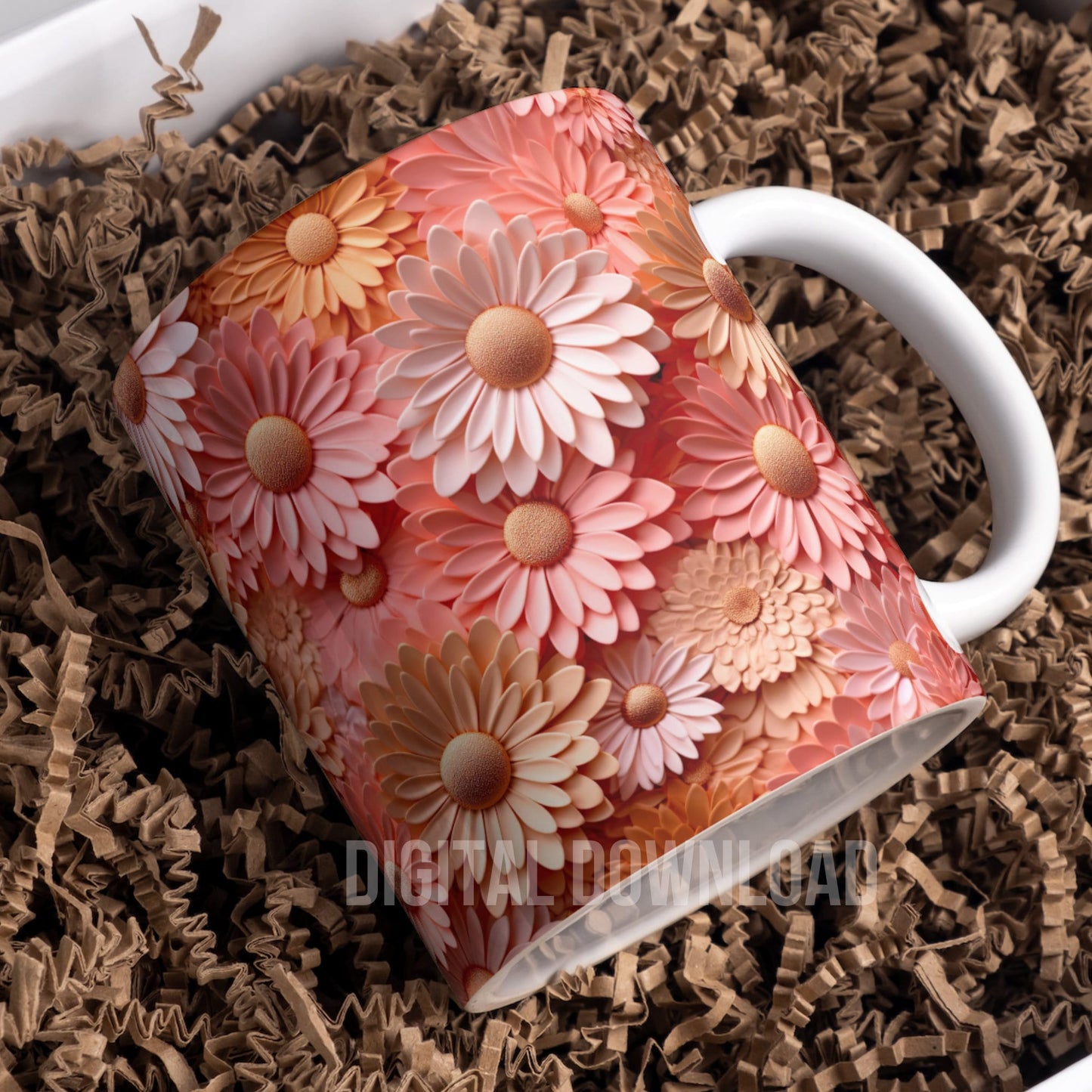 3D Rose Gold Daisies Flower Tumbler Mug Bottle Wrap Sublimation Design, 3D Floral  Pattern Instant Digital Download PNG