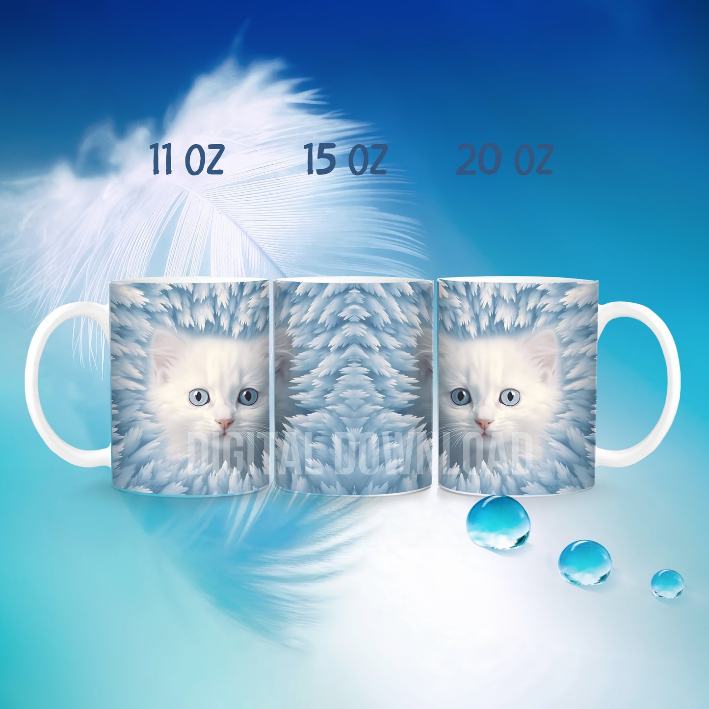 Kitten Mug Wrap, Snow Mug Wrap Sublimation Design PNG, 11oz 15oz 20oz Coffee Cup Template, Cute Cat Mug Press Design