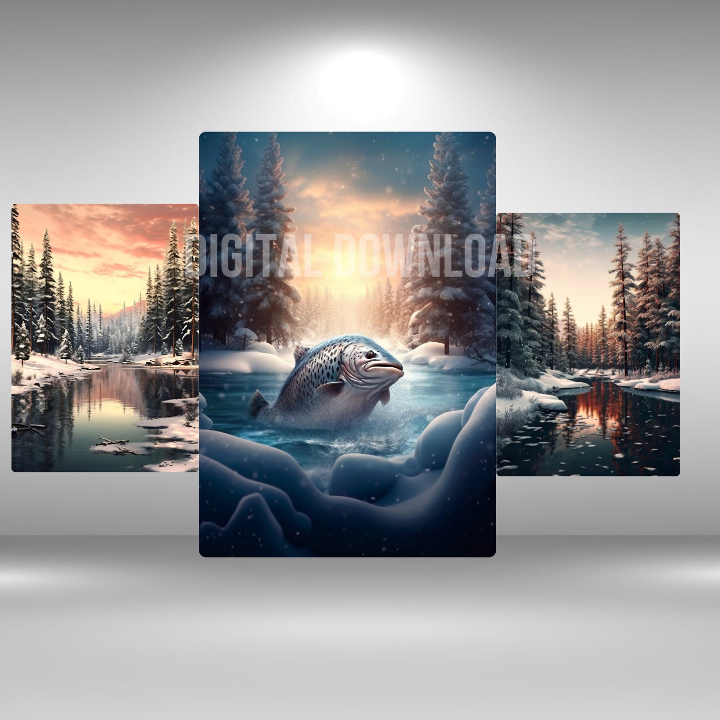 Printable Wall Art landscape, Set Winter forest print illustrations, Instant Digital Download, Woodland PNG Bundle