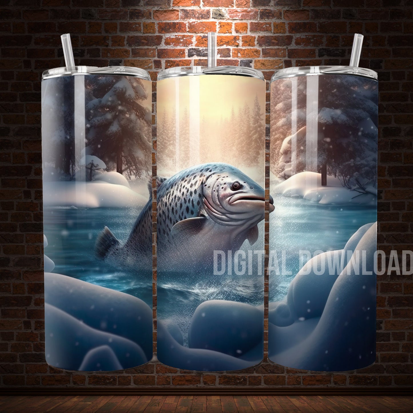 3D Tumbler Wrap 20oz, Winter Fishing Tumbler Wrap Design,Template PNG Instant Digital Download, Tumbler Wrap for men PNG