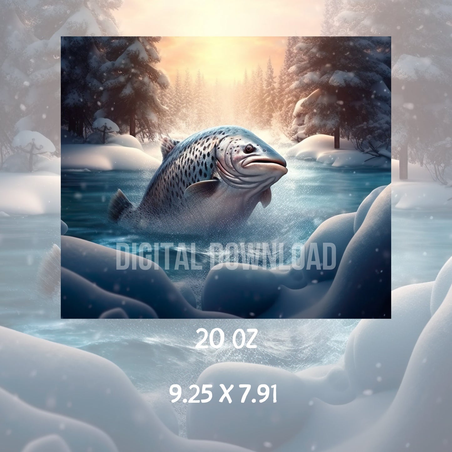 3D Tumbler Wrap 20oz, Winter Fishing Tumbler Wrap Design,Template PNG Instant Digital Download, Tumbler Wrap for men PNG