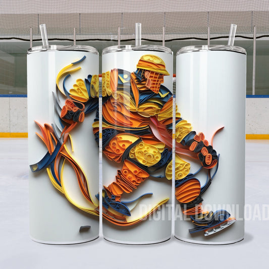 3D Hockey Tumbler Wrap Sublimation, Men Digital print design, Skinny 20 oz Tumbler, 300dpi PNG Commercial Use