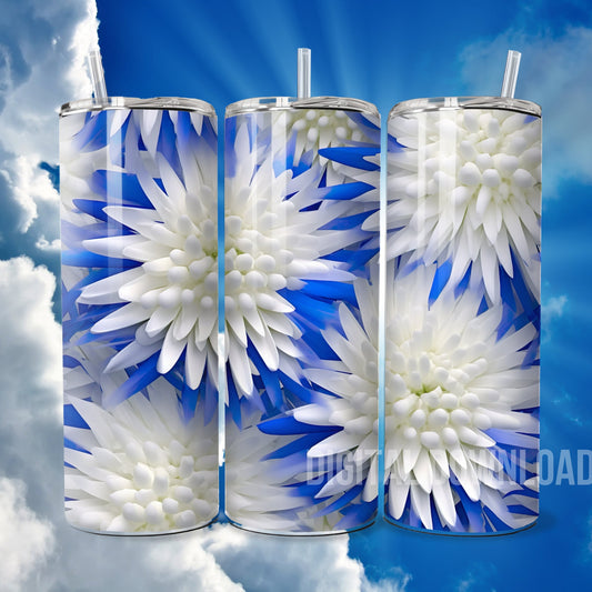 Seamless Blue White Flower 3D Tumbler Wrap Sublimation Design Digital Printable Skinny 20 oz