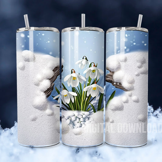 Snowdrops Tumbler Wrap, Snowdrops Mug Wrap, Printing Snowdrops Christmas cards PNG, Christmas Ornament Sublimation PNG