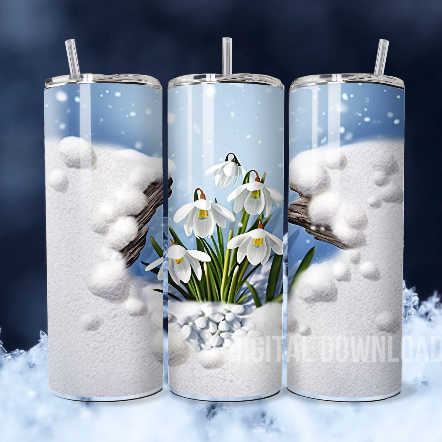 Snowdrops Tumbler Wrap, Snowdrops Mug Wrap, Printing Snowdrops Christmas cards PNG, Christmas Ornament Sublimation PNG