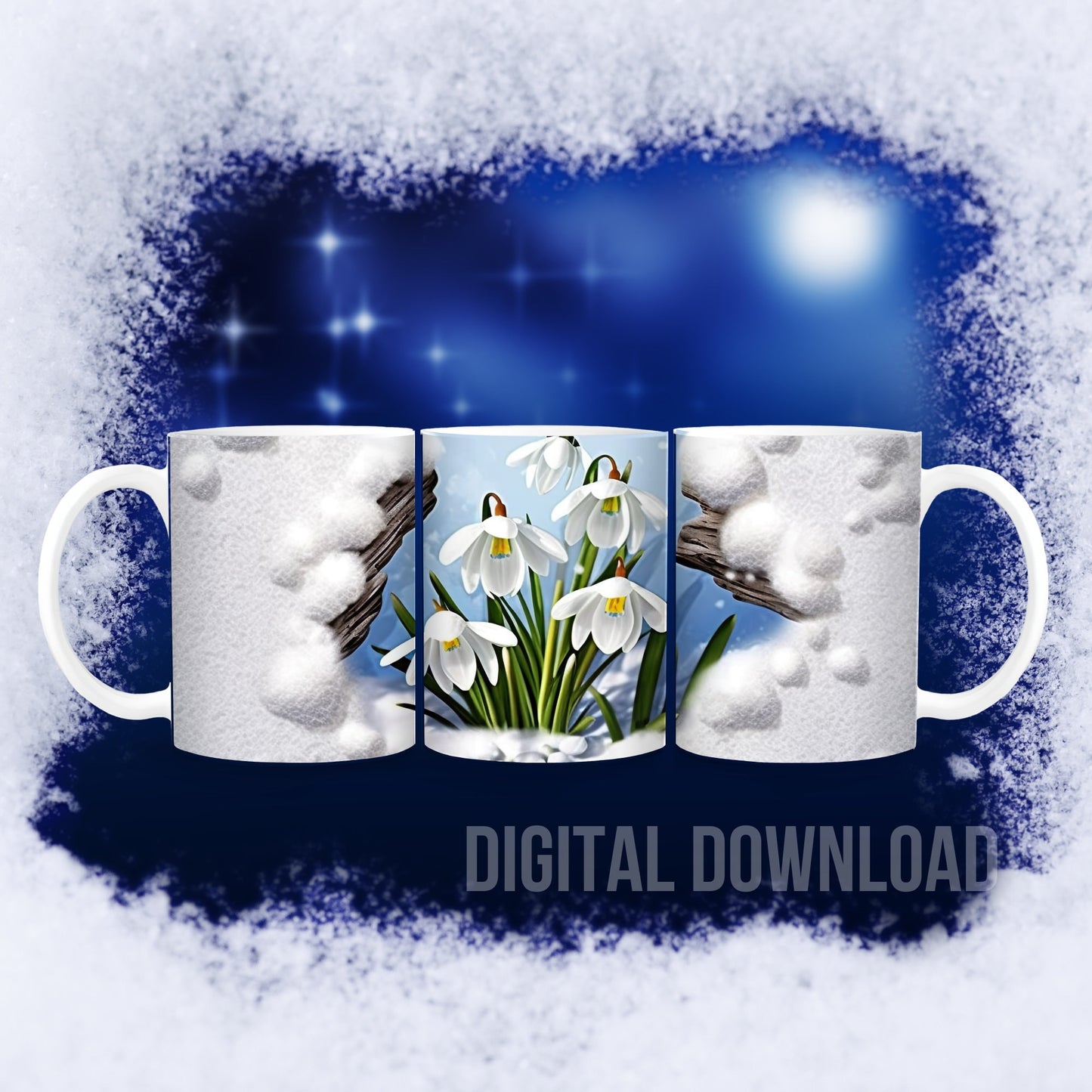 Snowdrops Tumbler Wrap, Snowdrops Mug Wrap, Printing Snowdrops Christmas cards PNG, Christmas Ornament Sublimation PNG