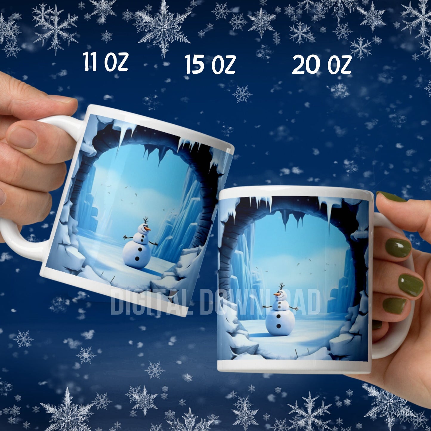 3D Snowman Mug Wrap 11oz 15oz 20oz Mug Template, Mug Sublimation Design Mug Wrap Template PNG Instant Digital Download