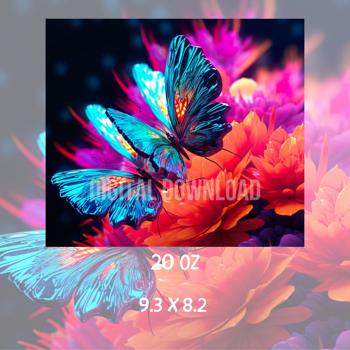 Neon Butterfly Tumbler Mug Cup Wrap Digital Download Sublimation Butterflies PNG file