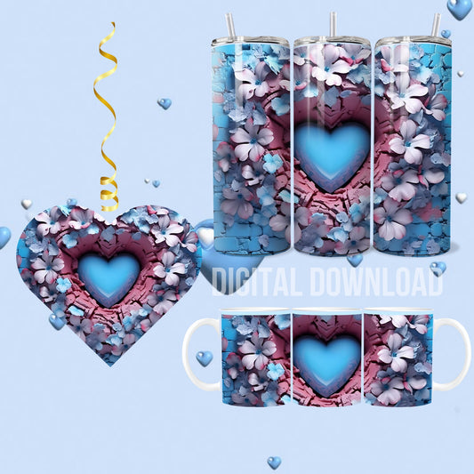 Blue Heart ornament, Blue Heart Download Digital Sublimation PNG file, Blue Heart Tumbler Wrap, Blue Heart Mug Wrap, Valentines Day design