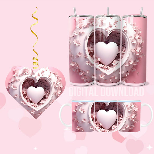 Pink Heart ornament, Pink Heart Download Digital Sublimation PNG file, Pink Heart Tumbler Wrap, Pink Heart Mug Wrap, Valentines Day design