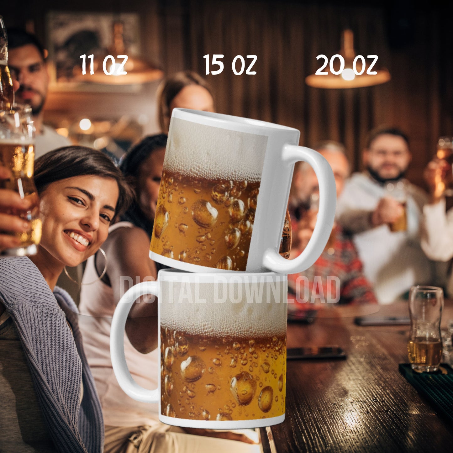 Beer Mug Wrap 3D Sublimation Design Digital Printable 11oz 15oz 20oz Cup