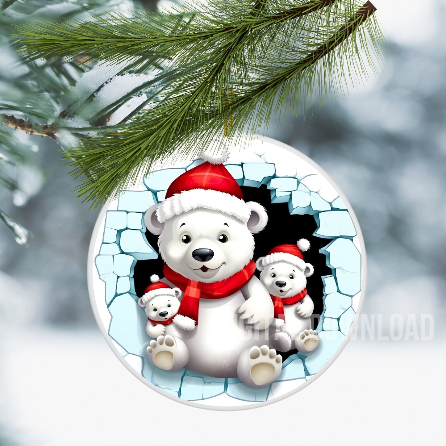 Bundle 3D Christmas Break Through Ornament Sublimation PNG, Instant Digital Download, Christmas Round Ornament PNG Bundle