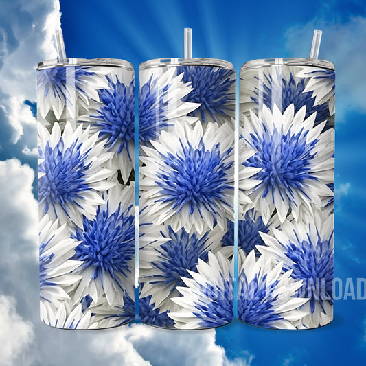 Seamless Glass White Flower 3D Tumbler Wrap Sublimation Digital Printable Design Skinny 20oz