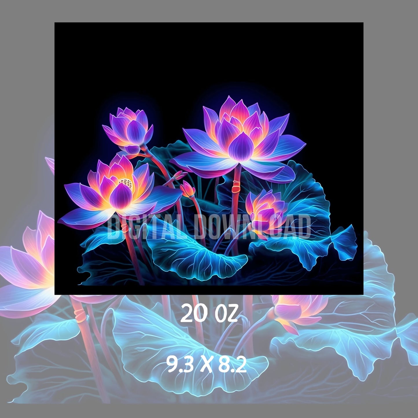 Seamless Neon Lotus Flower 3D Tumbler Wrap Sublimation Design Florals Summer Skinny 20 oz Digital File