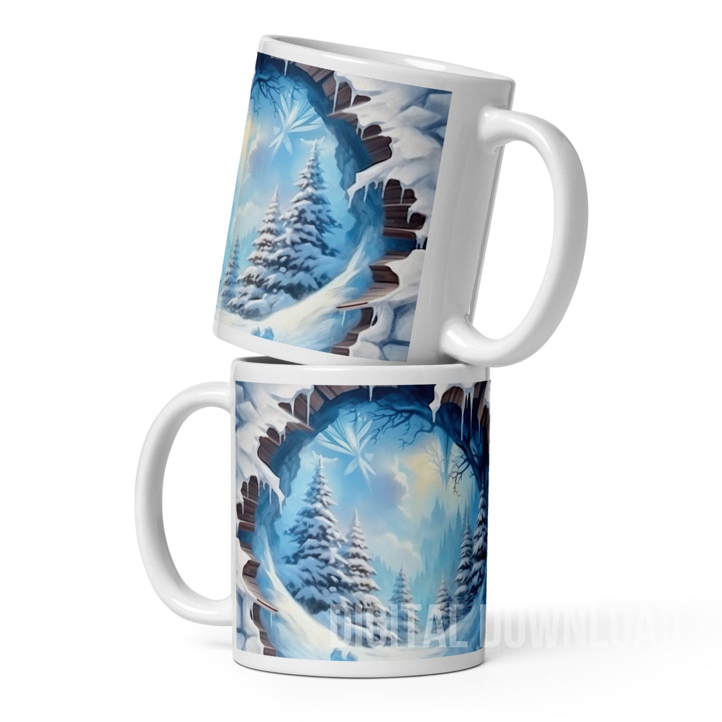 Mug Wrap 11 oz Winter Breakthrough Snow Snowdrops Butterflies Hole Forest design Bundle 3D Sublimation PNG Instant Digital Download