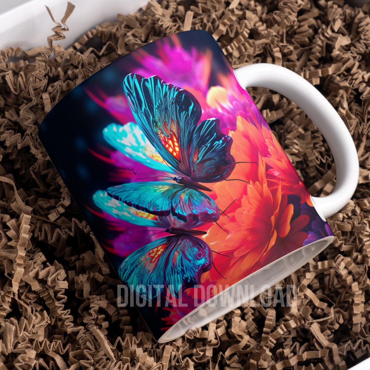 Neon Butterfly Tumbler Mug Cup Wrap Digital Download Sublimation Butterflies PNG file