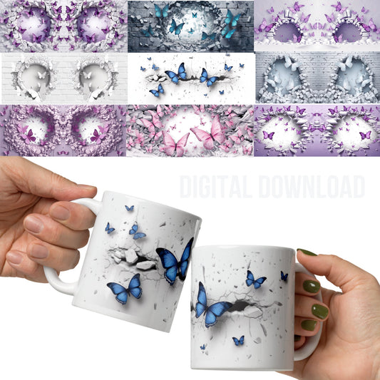 Mug Wrap 11oz Bundle Butterfly Design Butterflies Digital Download Sublimation PNG File