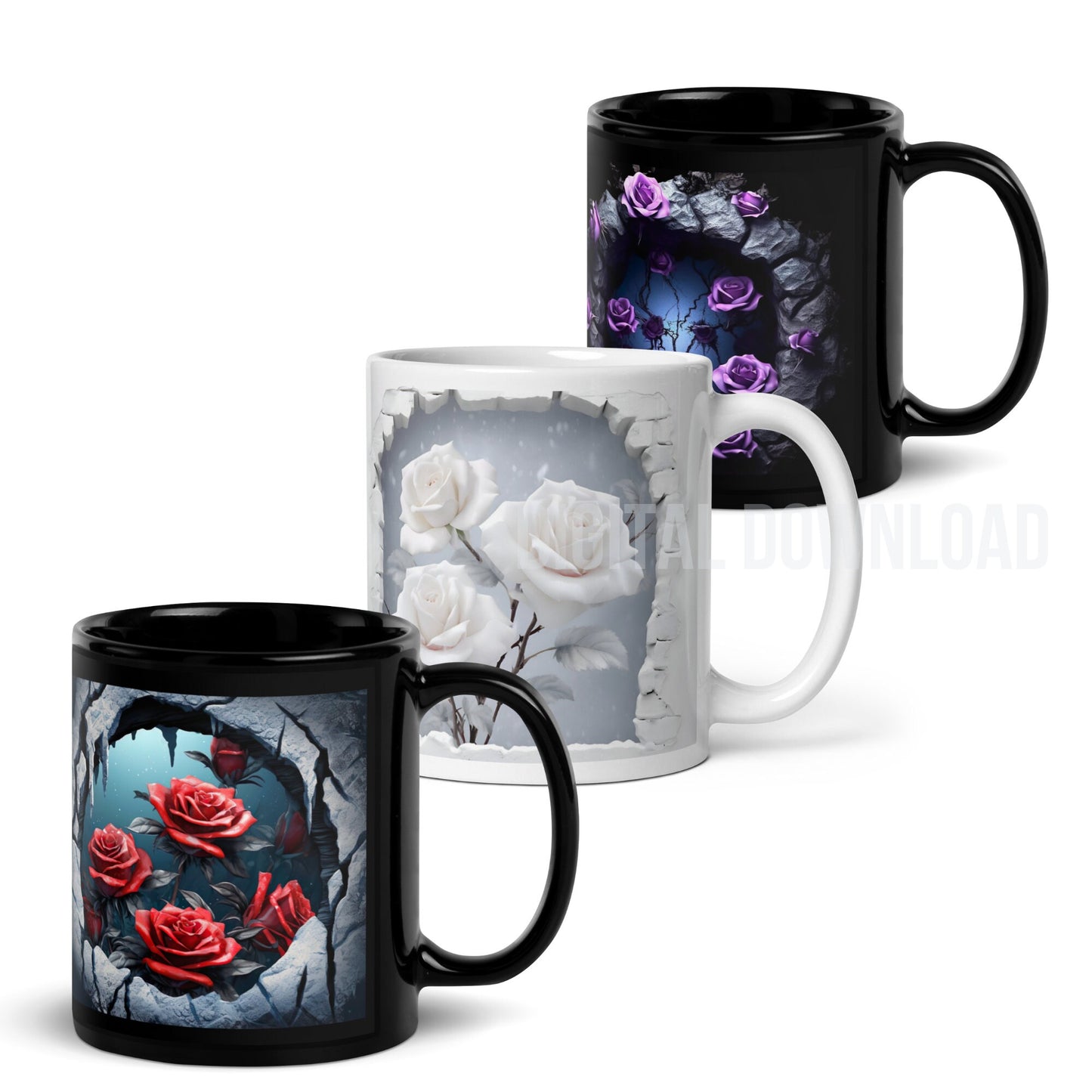 Mug Wrap 11oz Bundle Roses 3D Design Digital Download File Sublimation PNG