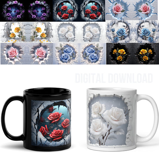 Mug Wrap 11oz Bundle Roses 3D Design Digital Download File Sublimation PNG