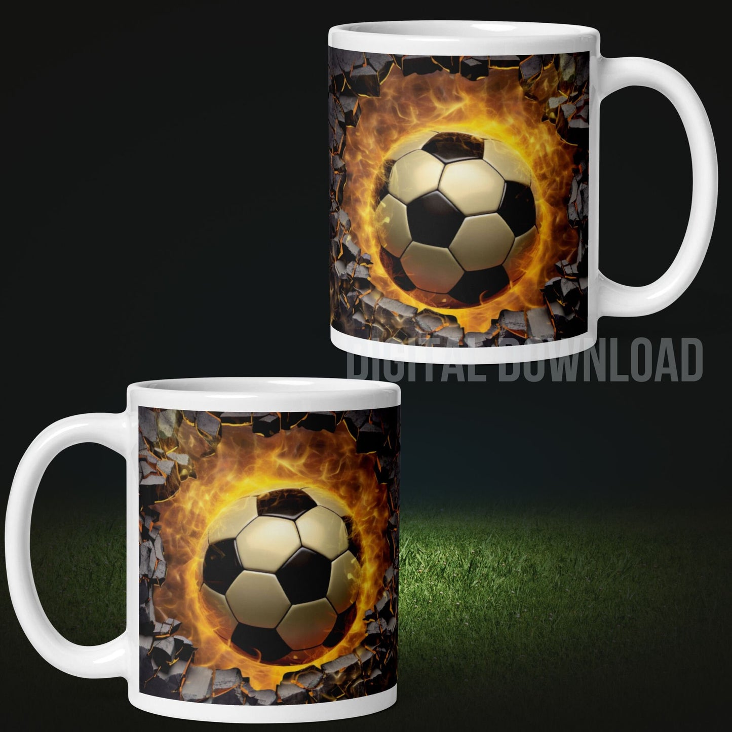 3D Soccer Ball Mug Wrap Sublimation, Men Digital print design, Football 11oz Coffee Cup Template