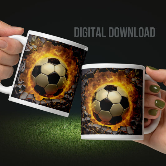 3D Soccer Ball Mug Wrap Sublimation, Men Digital print design, Football 11oz Coffee Cup Template