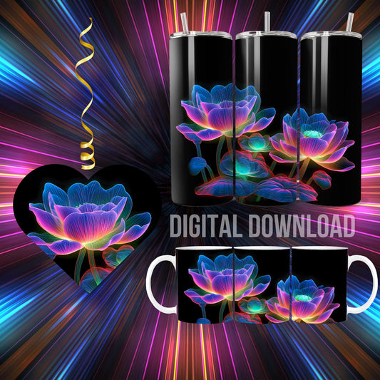 Neon Lotus ornament, Neon Lotus Download Digital Sublimation PNG file, Neon Lotus Tumbler Wrap, Neon Lotus Mug Wrap, Flower design