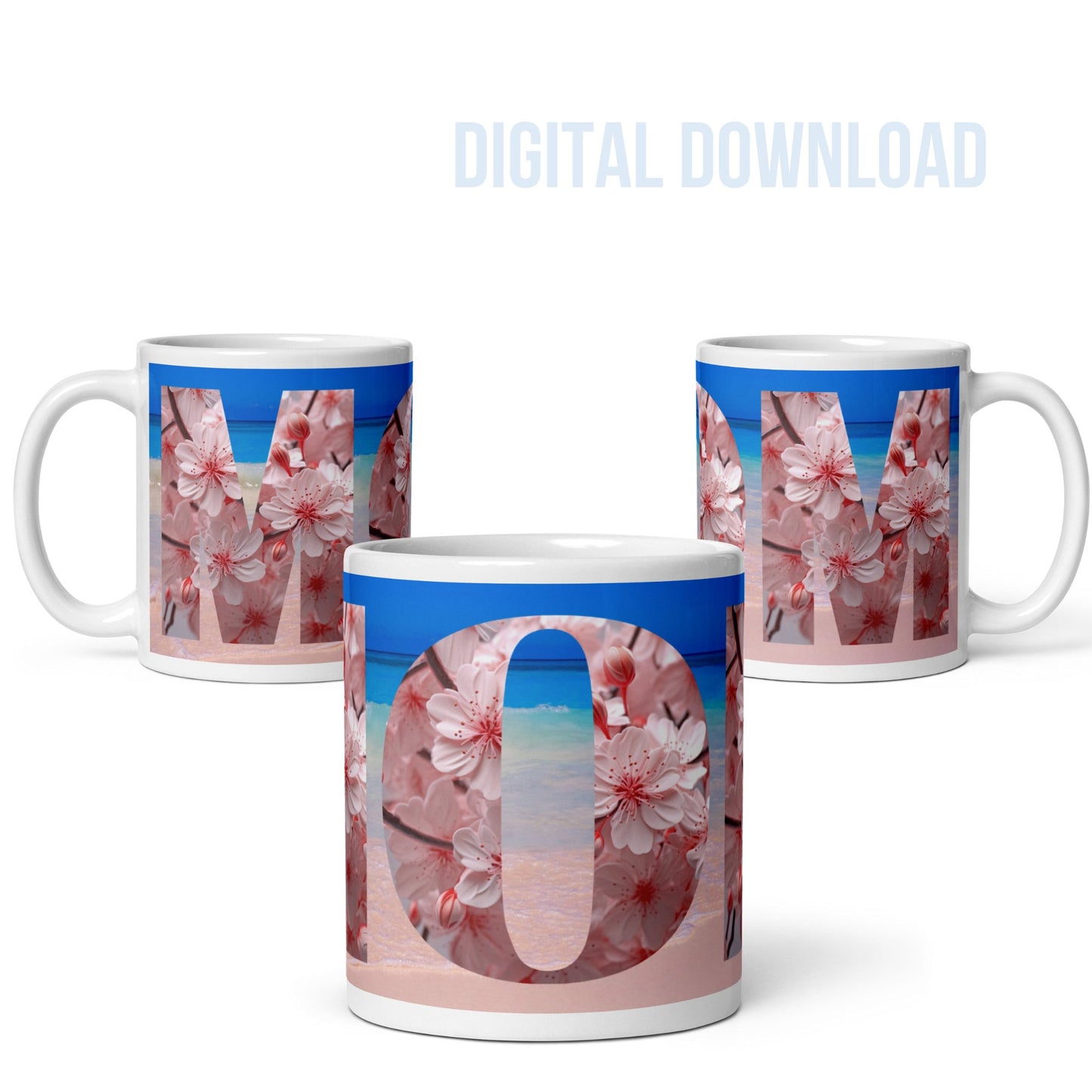 Pink Flowers Mom Mug Wrap 11 oz, Mom Mug Design, Digital Mug File, 11oz Sublimation Mug, PNG File, Digital Download, Mother's Day PNG Design