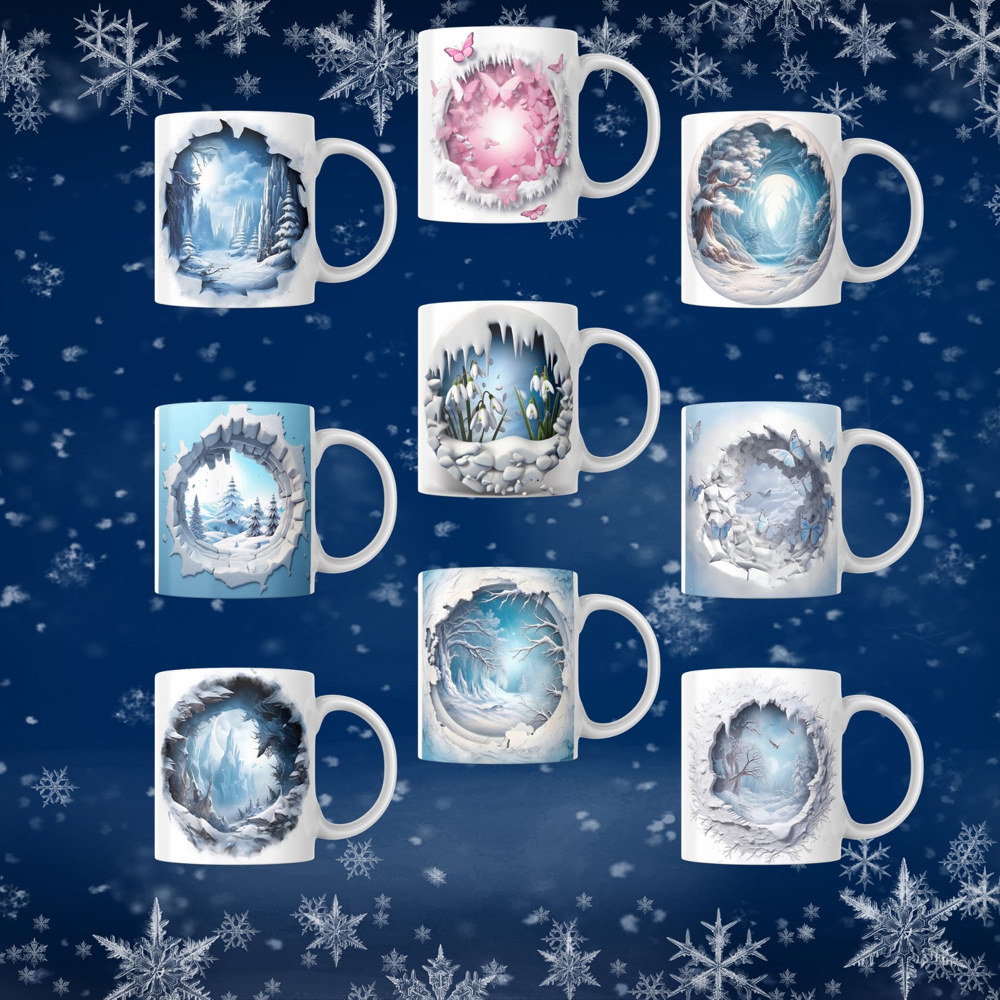 Butterfly Winter Bundle 3D Tumbler Mug Cup Cover Wrap Sublimation PNG Instant Digital Download