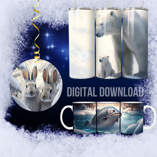 Bundle Forest Woodland Family Animal Polar Bear Hares Foxes Squirrels Deer Fish Trout Wolves Grizzly Raccoons Digital Download PDF