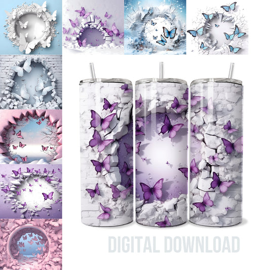 Butterfly Tumbler Wrap Bundle 3d Digital Design 20oz PNG