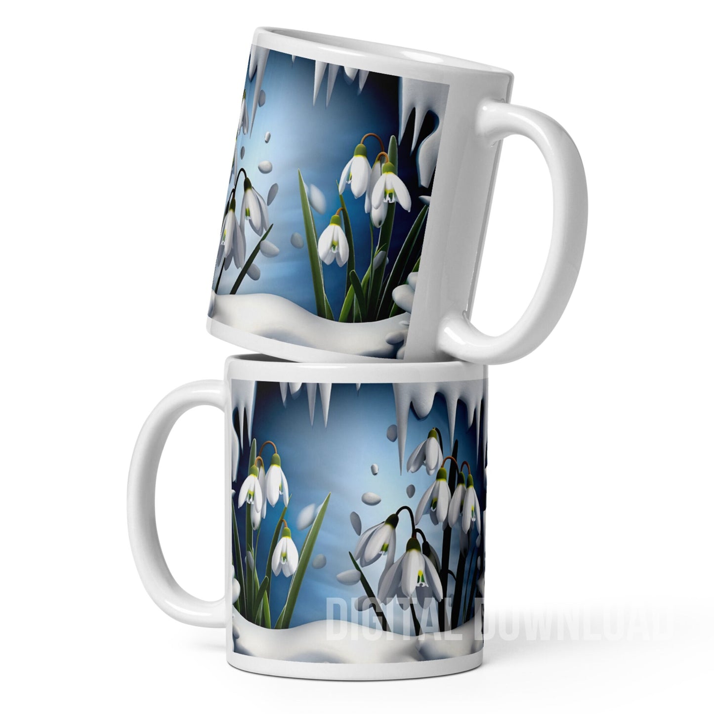 Mug Wrap 11 oz Winter Breakthrough Snow Snowdrops Butterflies Hole Forest design Bundle 3D Sublimation PNG Instant Digital Download