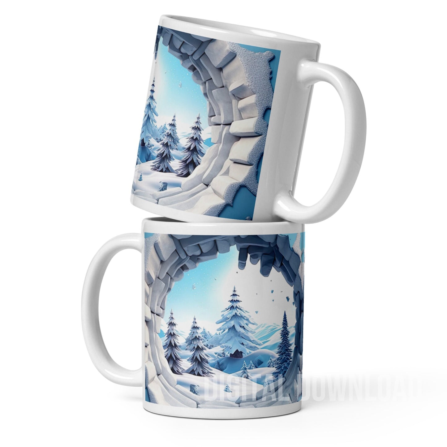 Mug Wrap 11 oz Winter Breakthrough Snow Snowdrops Butterflies Hole Forest design Bundle 3D Sublimation PNG Instant Digital Download