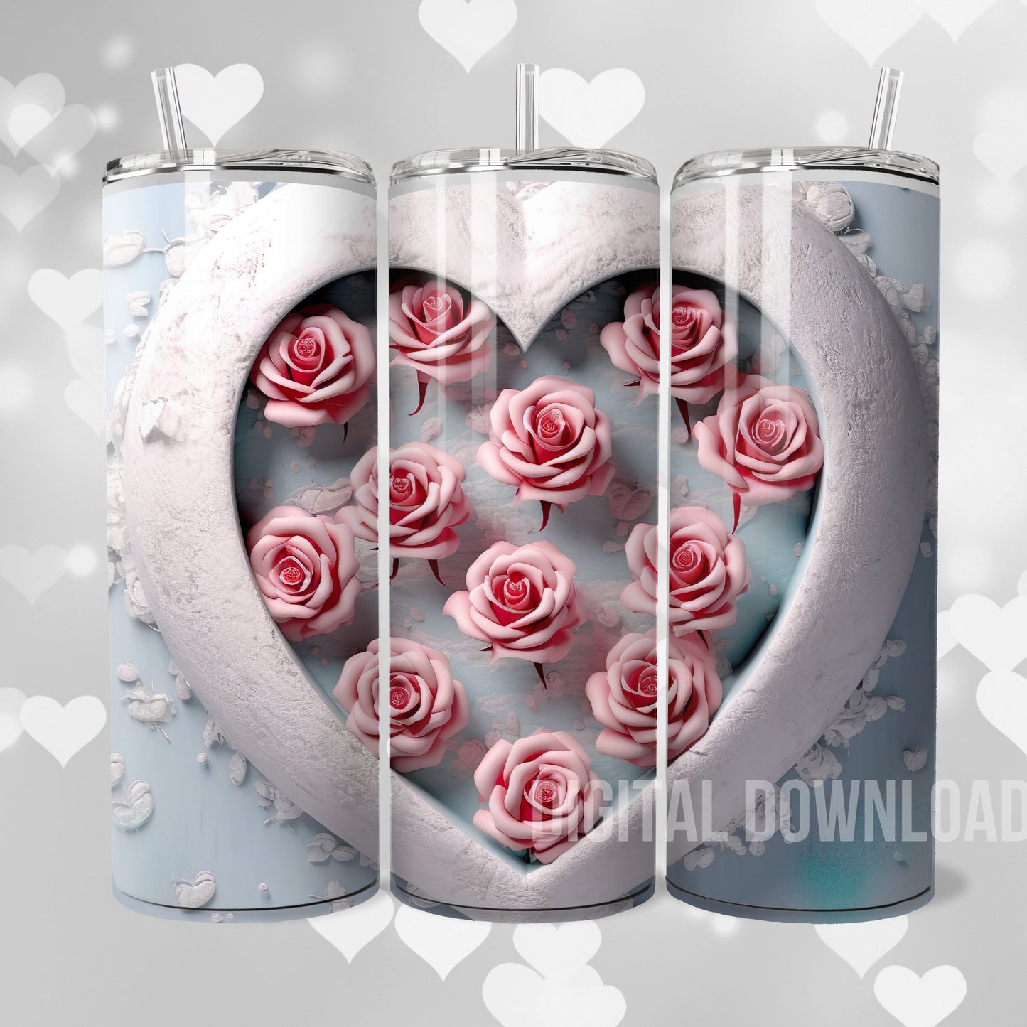 Roses Love Heart Bundle Download Digital Sublimation PNG file Tumbler Wrap Mug Valentines Day design