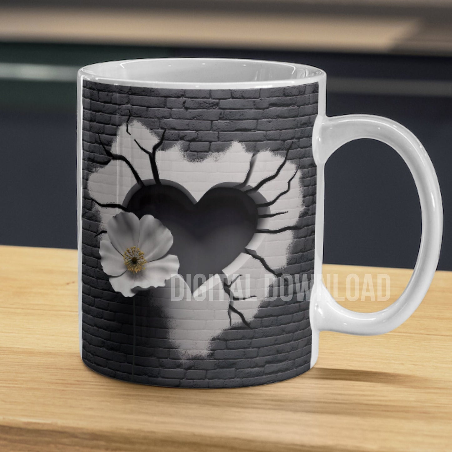 White Poppy Heart Bundle 3D Digital Download Sublimation PNG file Flower Poppies Tumbler Mug Wrap Valentines Day design