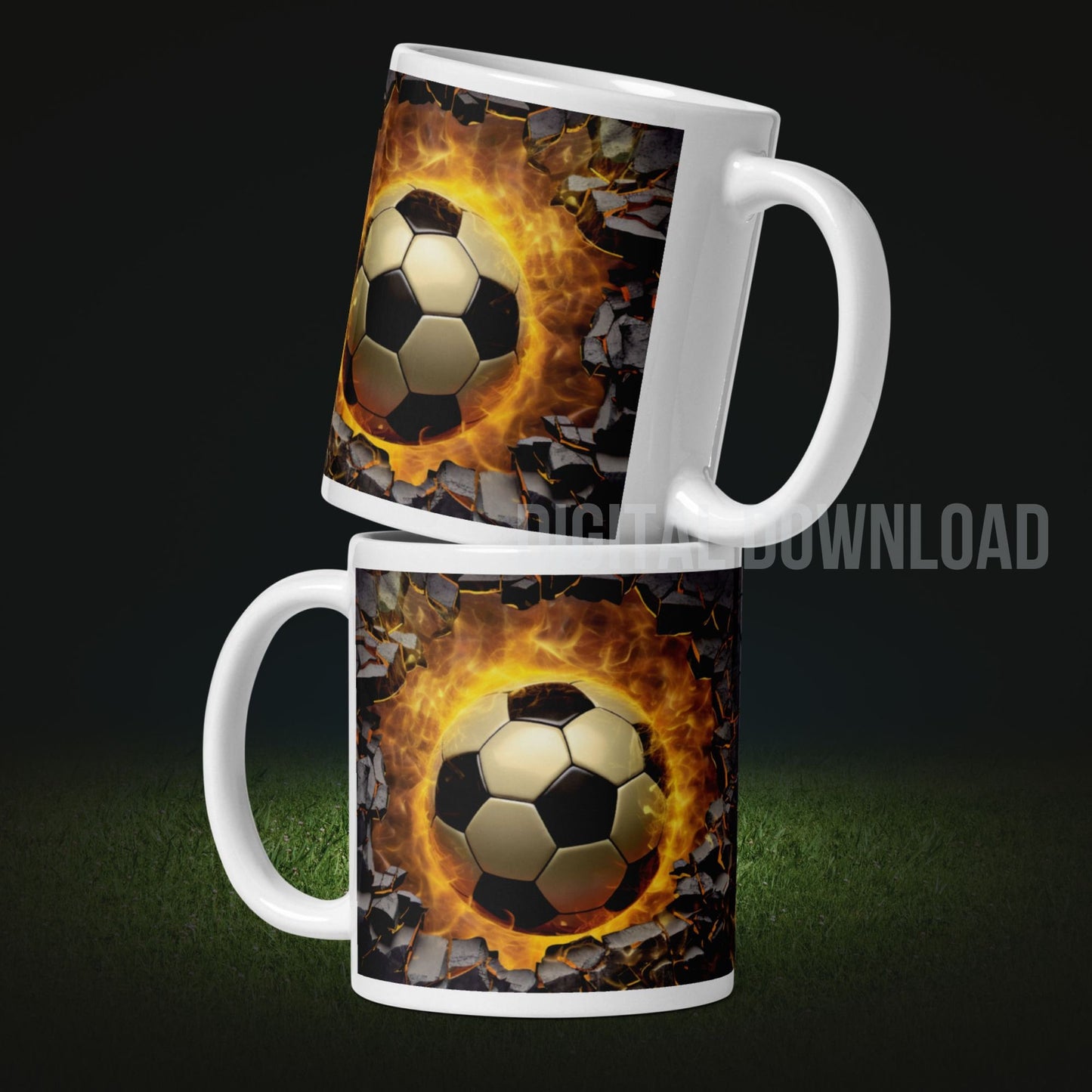 3D Soccer Ball Mug Wrap Sublimation, Men Digital print design, Football 11oz Coffee Cup Template