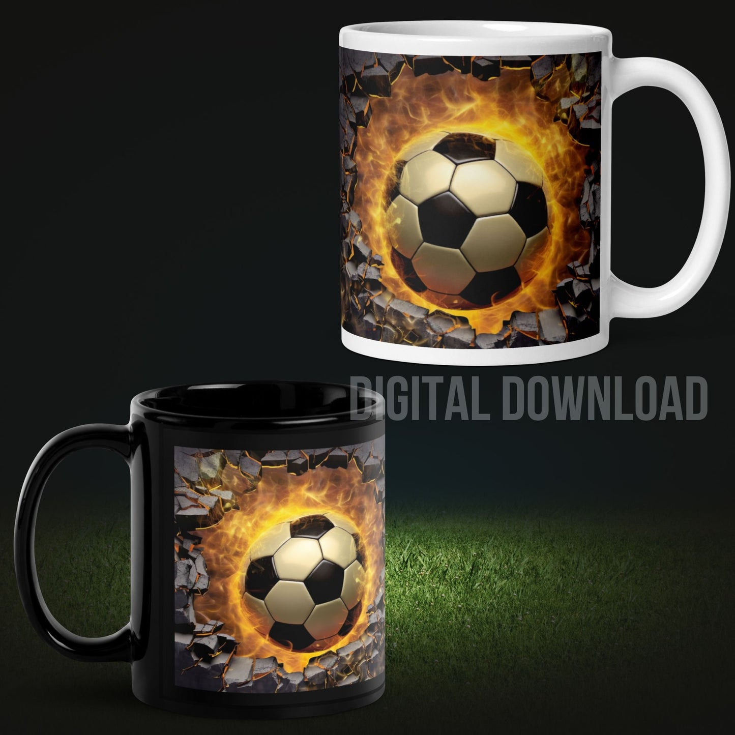 3D Soccer Ball Mug Wrap Sublimation, Men Digital print design, Football 11oz Coffee Cup Template