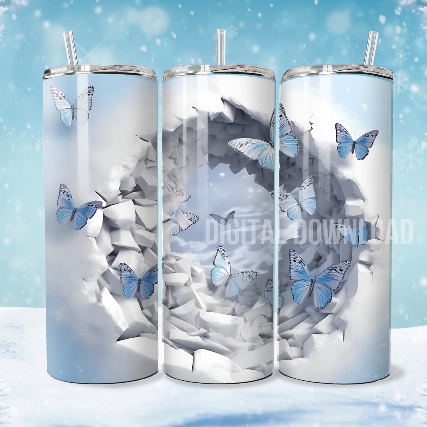 Butterfly Winter Bundle 3D Tumbler Mug Cup Cover Wrap Sublimation PNG Instant Digital Download