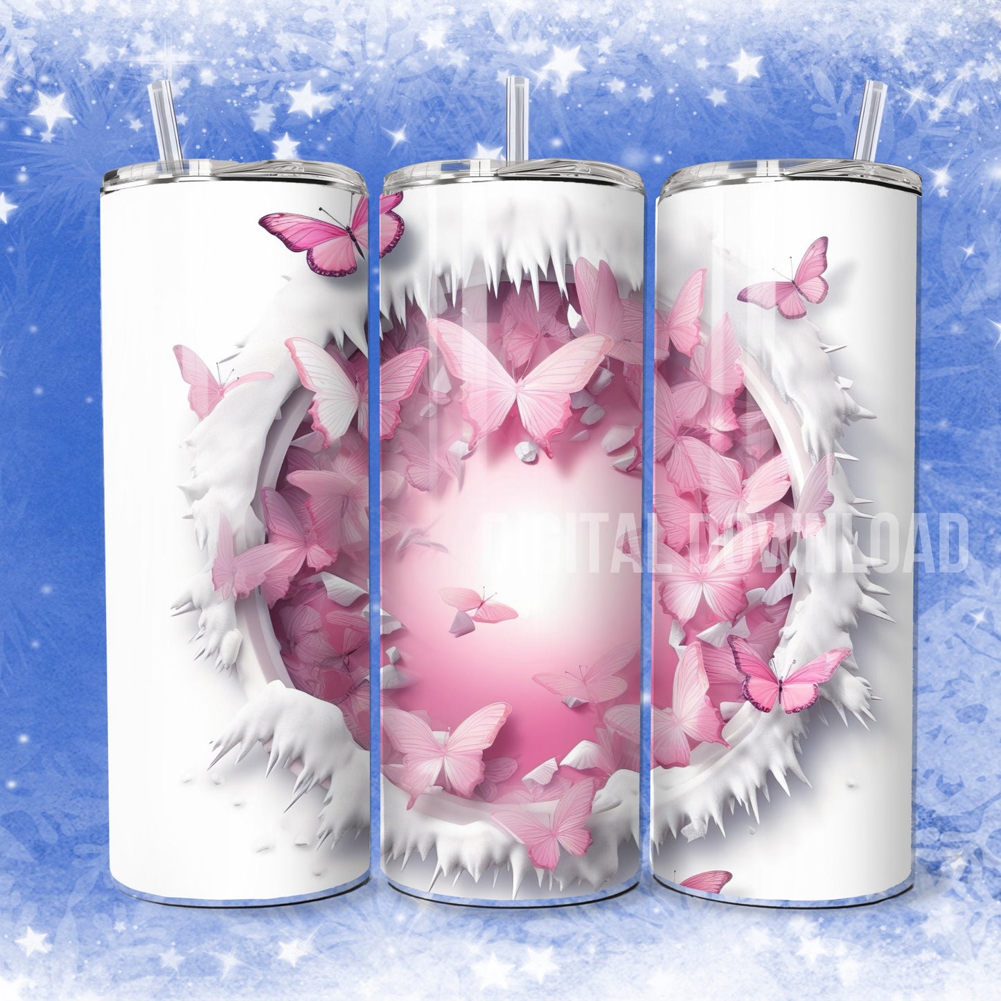 Butterfly Winter Bundle 3D Tumbler Mug Cup Cover Wrap Sublimation PNG Instant Digital Download