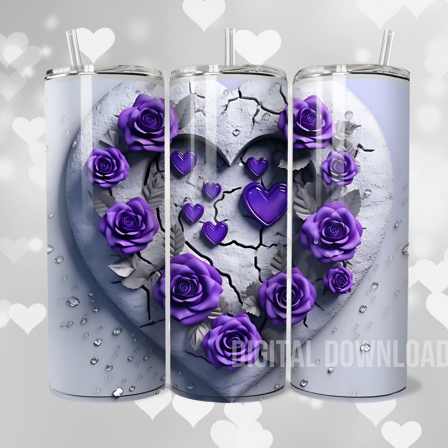 Roses Love Heart Bundle Download Digital Sublimation PNG file Tumbler Wrap Mug Valentines Day design