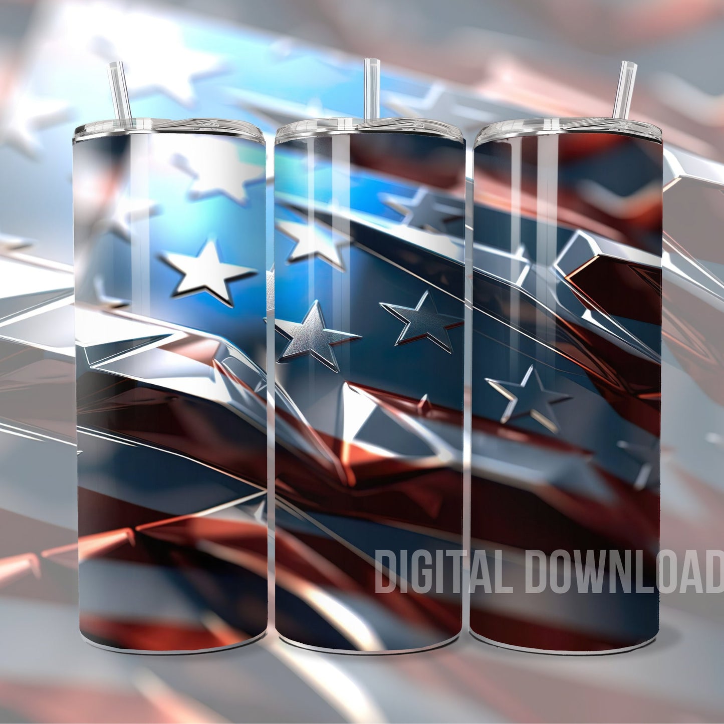 American Flag  Tumbler Wrap Memorial day Metallic design 3D USA Patriotic 4th of July 20 oz Wrap digital file