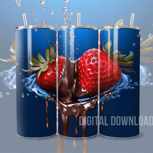 Heart Chocolate Strawberry Tumbler Wrap Valentine Day Love Digital Skinny 20 oz PNG