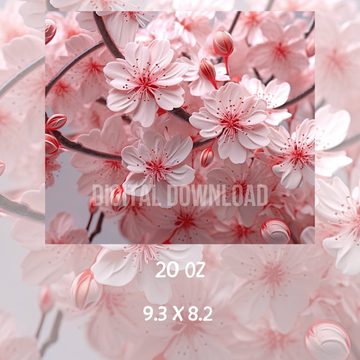 Cherry Blossom Tumbler Wrap White Florals Digital print design Skinny 20oz PNG